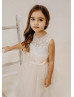 Champagne Beaded Lace Tulle Layered Flower Girl Dress